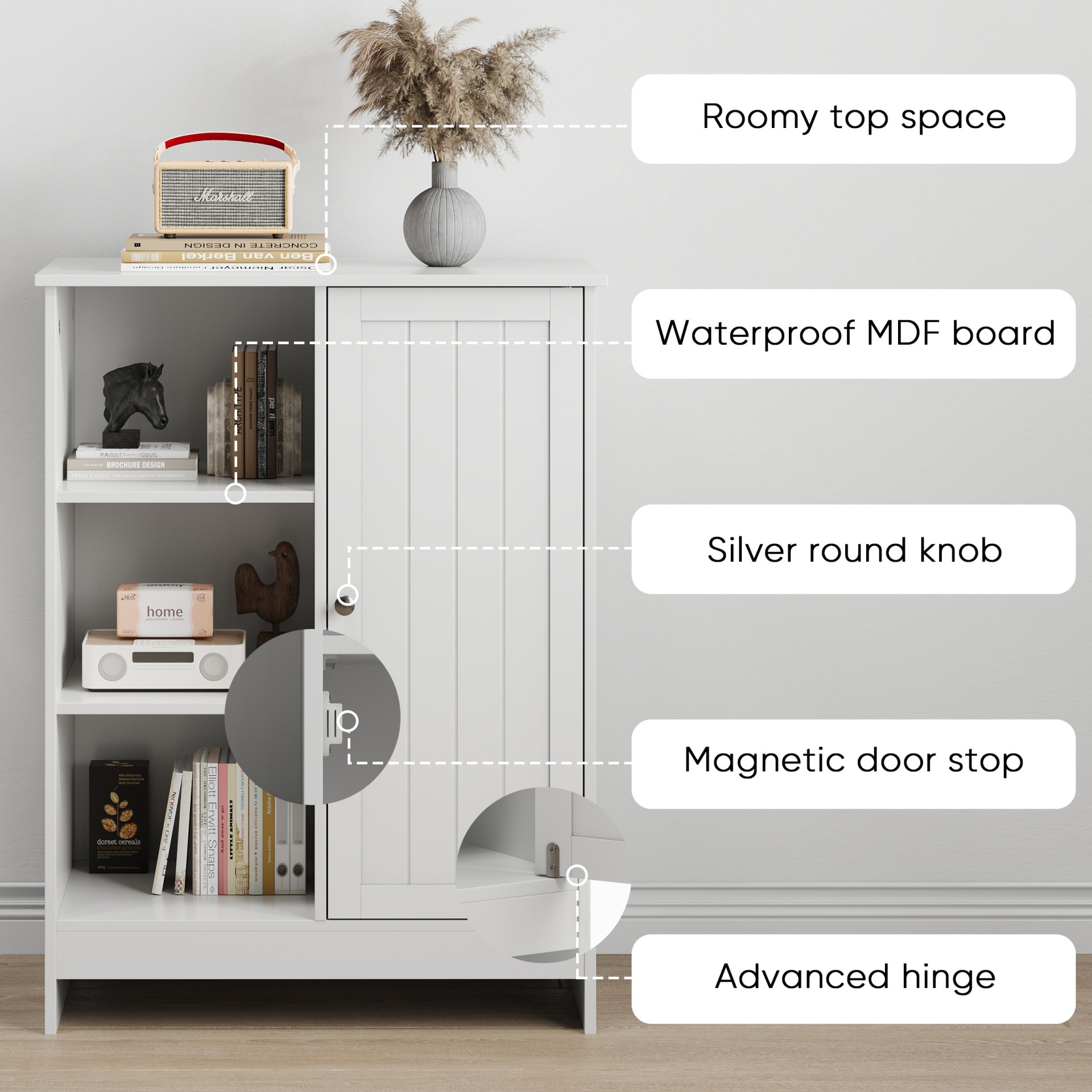 Classic Freestanding Bathroom And Kitchen Storage Cabinet With Adjustable Shelves - White - Image 12