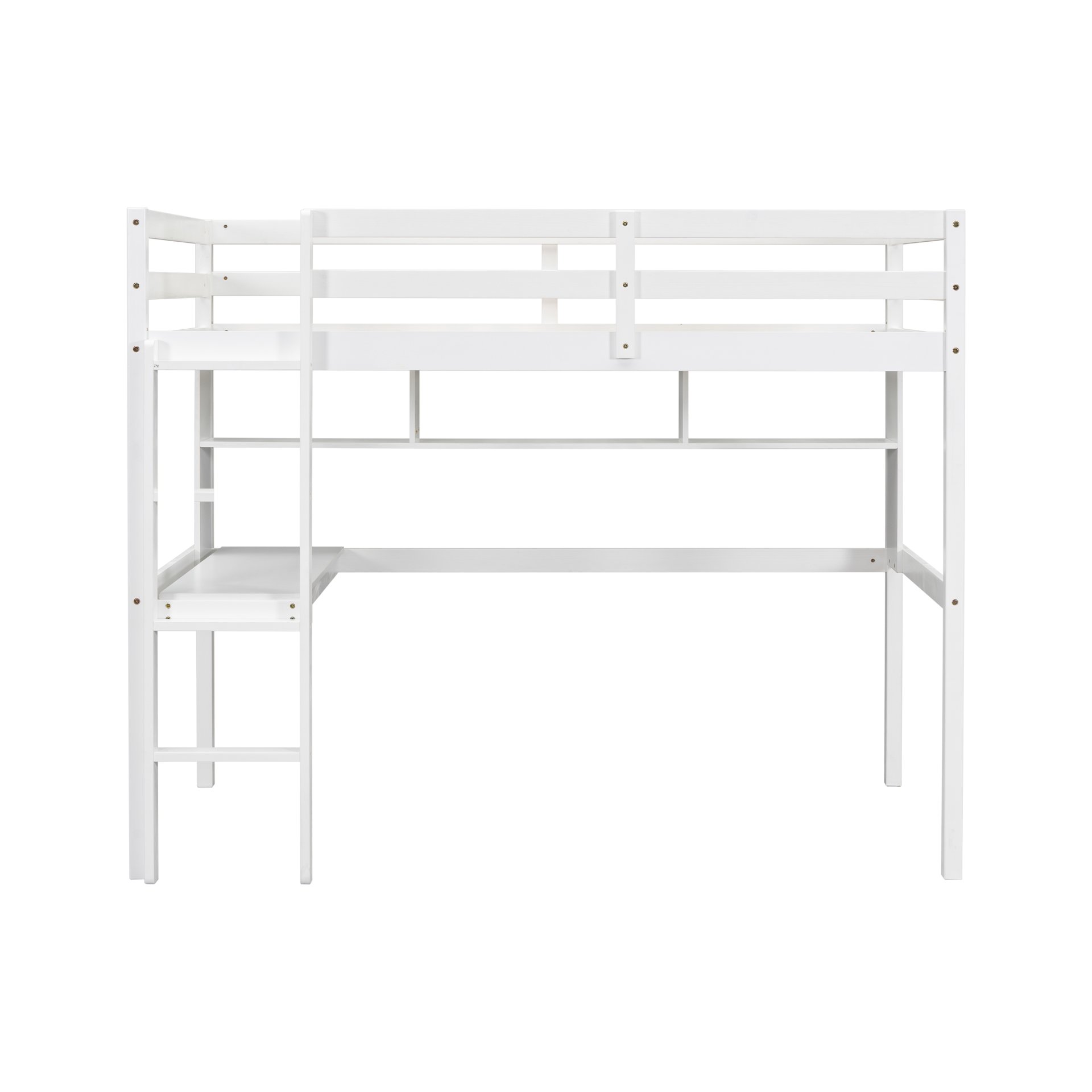 Twin Size Loft Bed With Desk And Shelves, Safety Guardrail And Ladder - White - Image 19