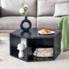Hexagonal Coffee Table With Characteristic Pattern Stickers And Multi Hole Design For Extra Storage - Black - Image 2