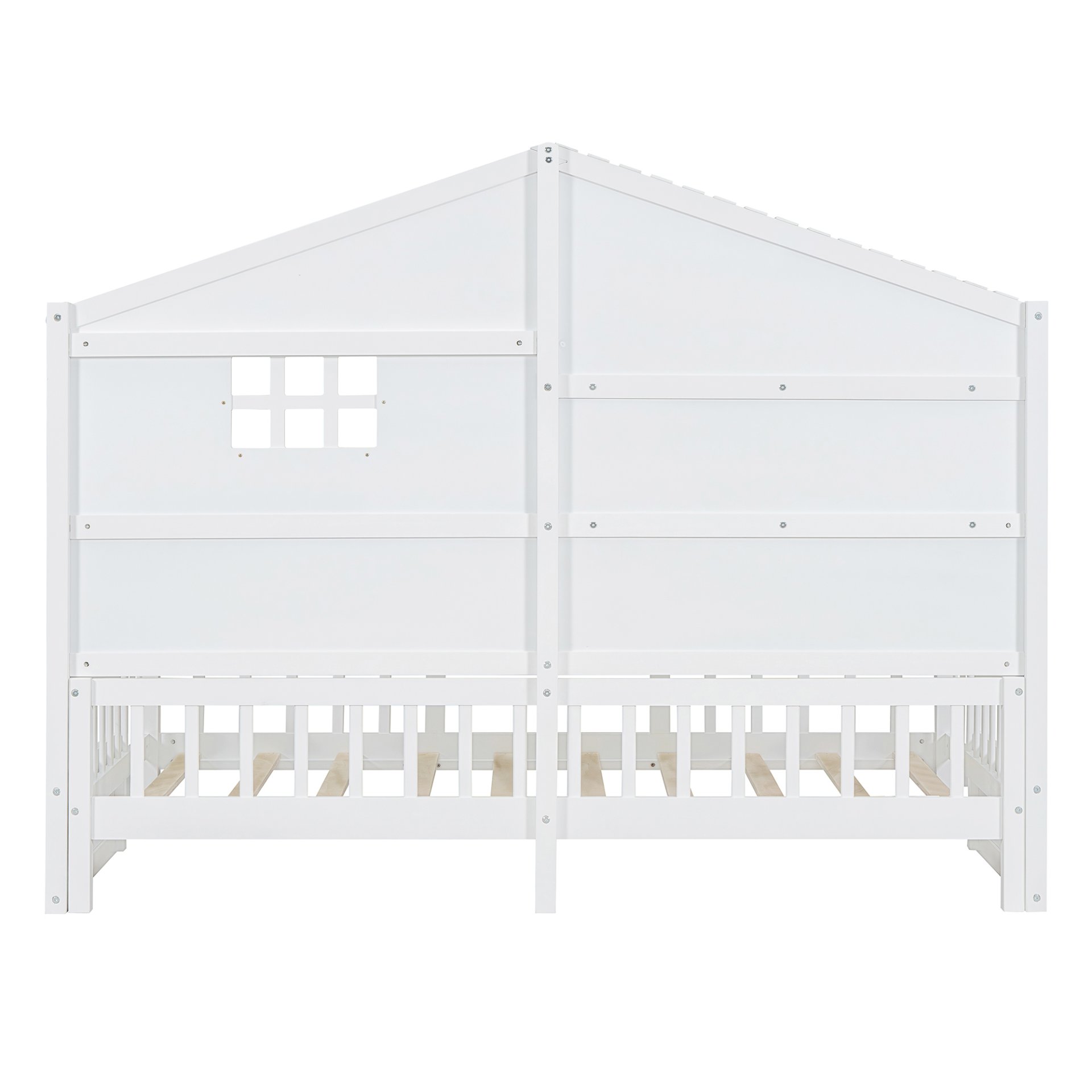 Twin Size House Bed With Shelves, Window And Sparkling Light Strip On The Roof - White - Image 12