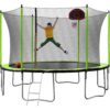 14Ft Trampoline With Basketball Hoop Inflator And Ladder (Inner Safety Enclosure) - Green - Image 11