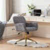 Office Chair, Artificial Rabbit Hair Home Office Chair With Golden Metal Base, Adjustable Desk Chair Swivel Office Chair, Vanity Chair - Gray - Image 17
