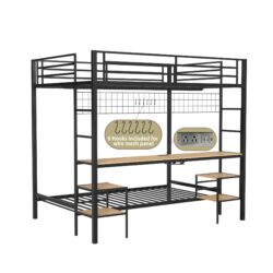 Ethan - Full Over Twin Bunk Bed With Desk, Charging Station, Storage Shelves, Safety Guard & Stairs - Black