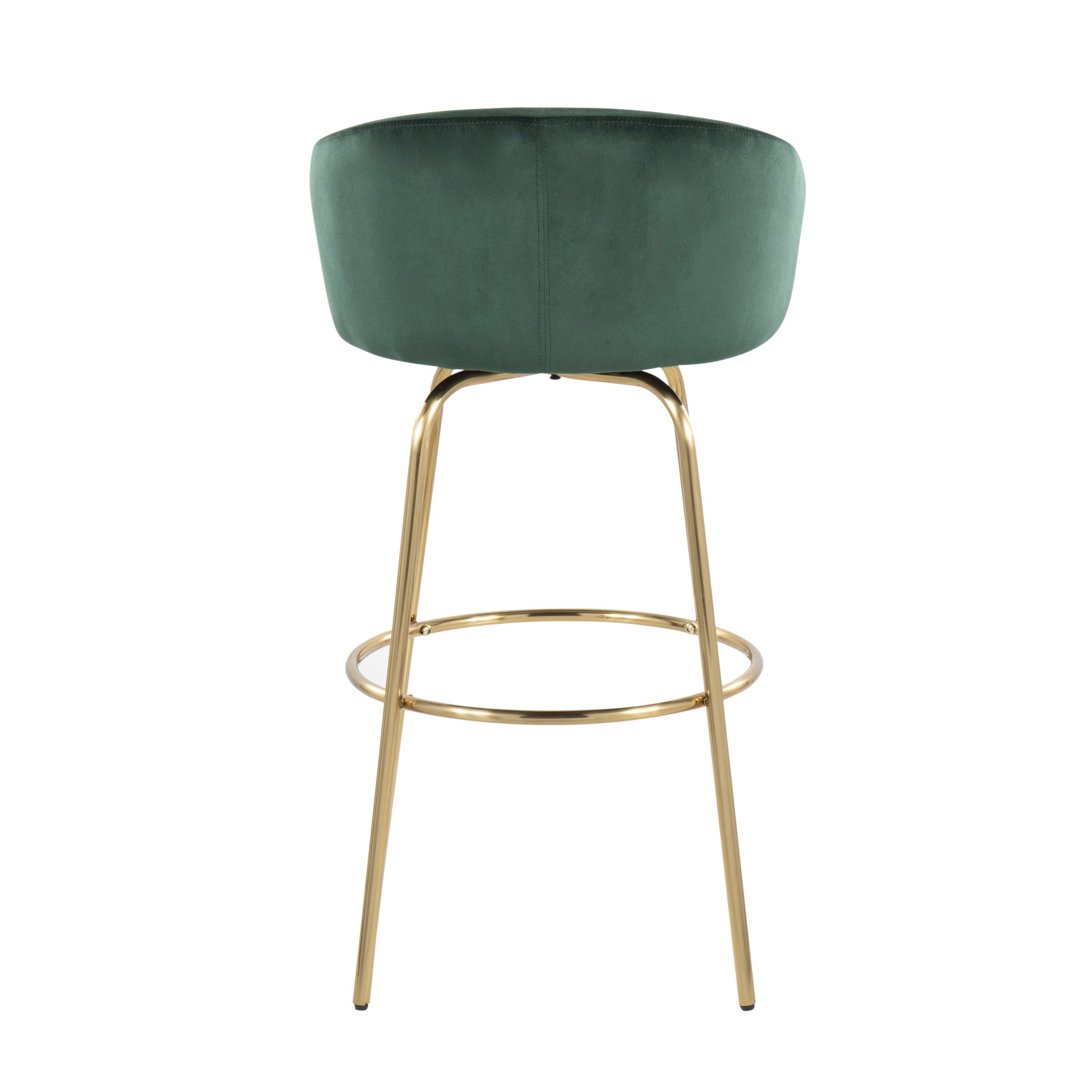 Claire - Contemporary / Glam Fixed Height Bar Stool Round Footrest (Set of 2) - Green / Gold - Image 5