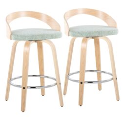 Grotto - Contemporary Fixed Height Counter Stool With Swivel With Round Footrest (Set of 2) - Natural / Light Green