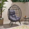 Cosmos - Round Hammered Iron Teardrop Chair - Gray - Image 5