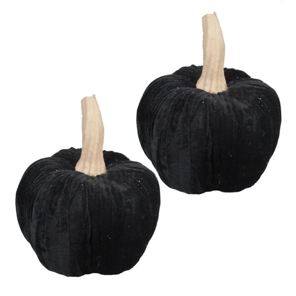 Velvet Pumpkin Large, For Holiday Halloween Decor (Set of 2) - Black