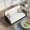 PE Wicker Porch Swing, 2 Seater Hanging Bench With Chains, Patio Furniture Swing For Backyard Garden Poolside - Black / Beige - Image 2