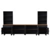Farmhouse TV Stand With Solid Wood Gourd Shaped Legs For TVs Up To 70", Entertainment Center With Bookshelves & Tempered Glass Doors, Media Console With Adjustable Shelves, Living Room - Black / Natural - Image 15