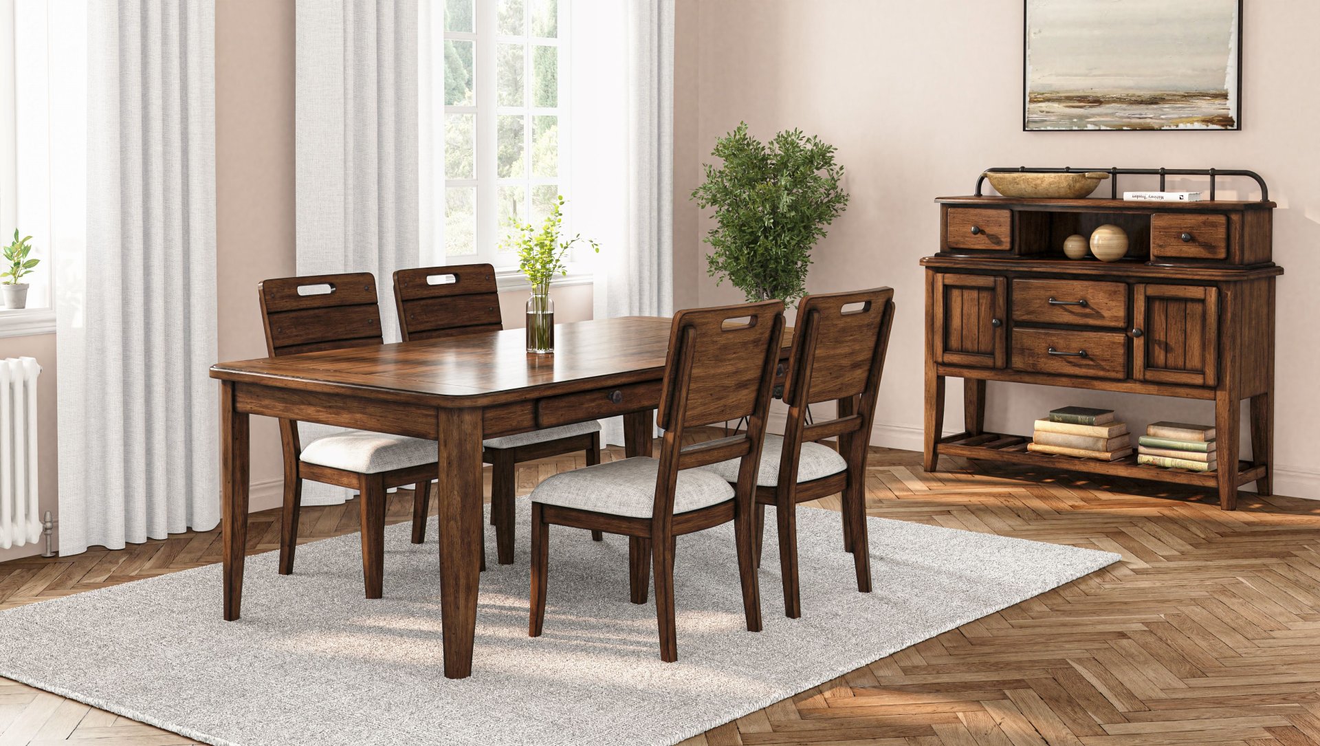 Casual Dining Table With Four Storage Drawers - Brown - Image 5