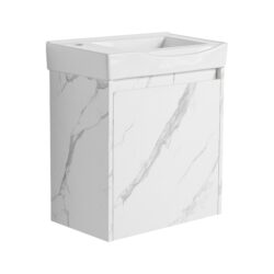 Minimalist Wall Mounted Bathroom Vanity With Ceramic Sink And Storage Cabinet - Carrara White