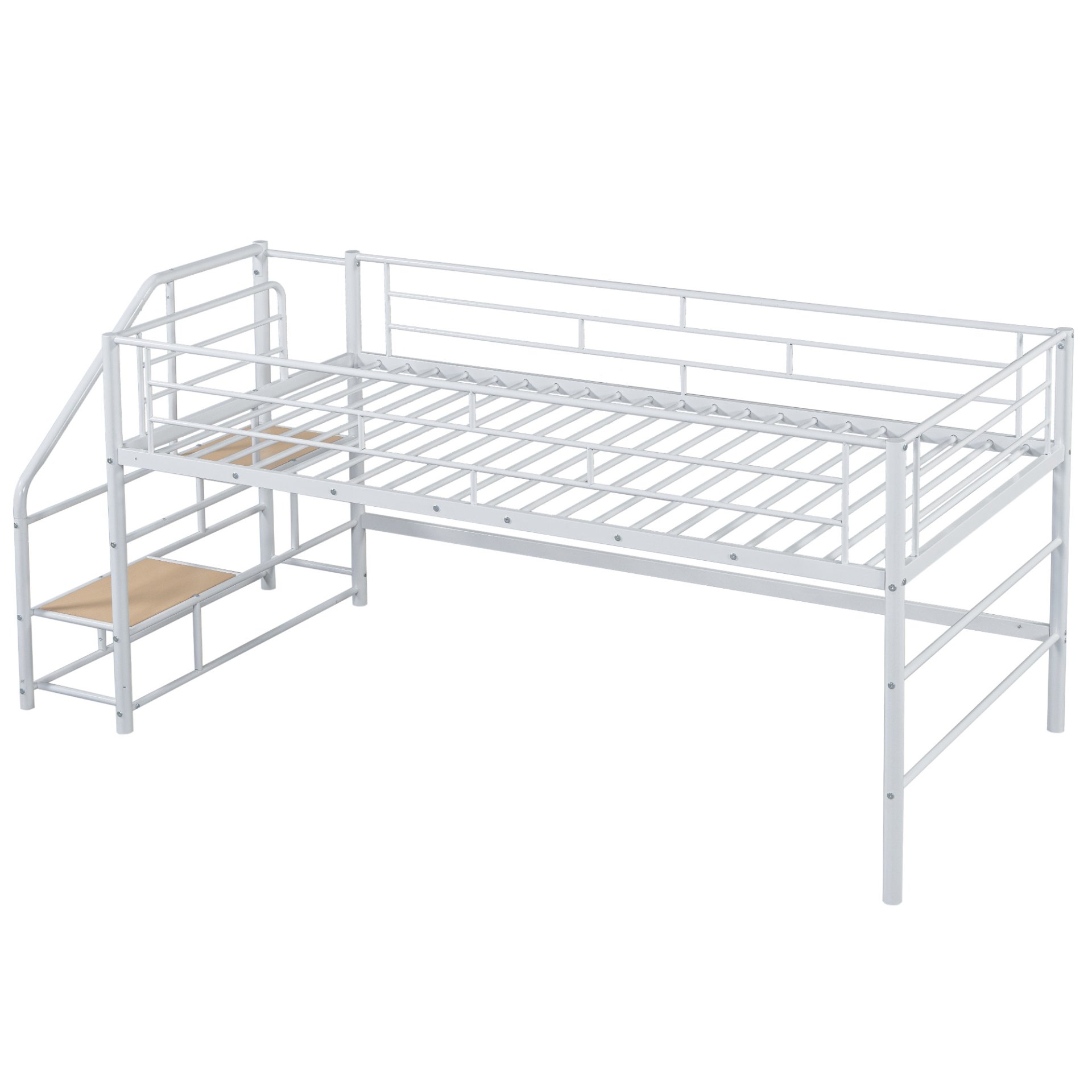 Twin Mid Loft Bed With Storage Stairs And Metal Frame - White - Image 14
