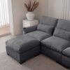 Modern Modular L Shaped Chenille Sofa Couch Reversible Ottoman With Storage Removable And Washable Cushions Sofa With USB Ports & Cup Holder For Living Room - Dark Gray - Image 15