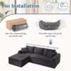 Full Compression Chaise Lounge Set Modular Corduroy Sectional With Arched Armrests Non Slip Base Includes 3 Back Cushions & 2 Throw Pillows - Dark Gray - Image 8