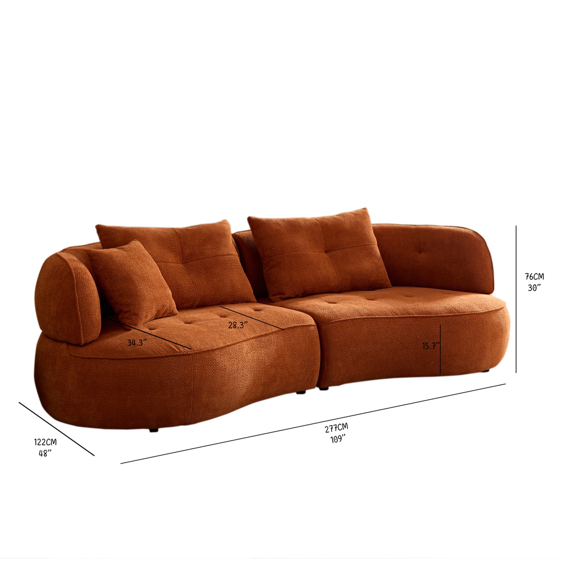 Modern Modular Sofa With Durable Fabric And Solid Wood Frame For 4 People - Orange - Image 3