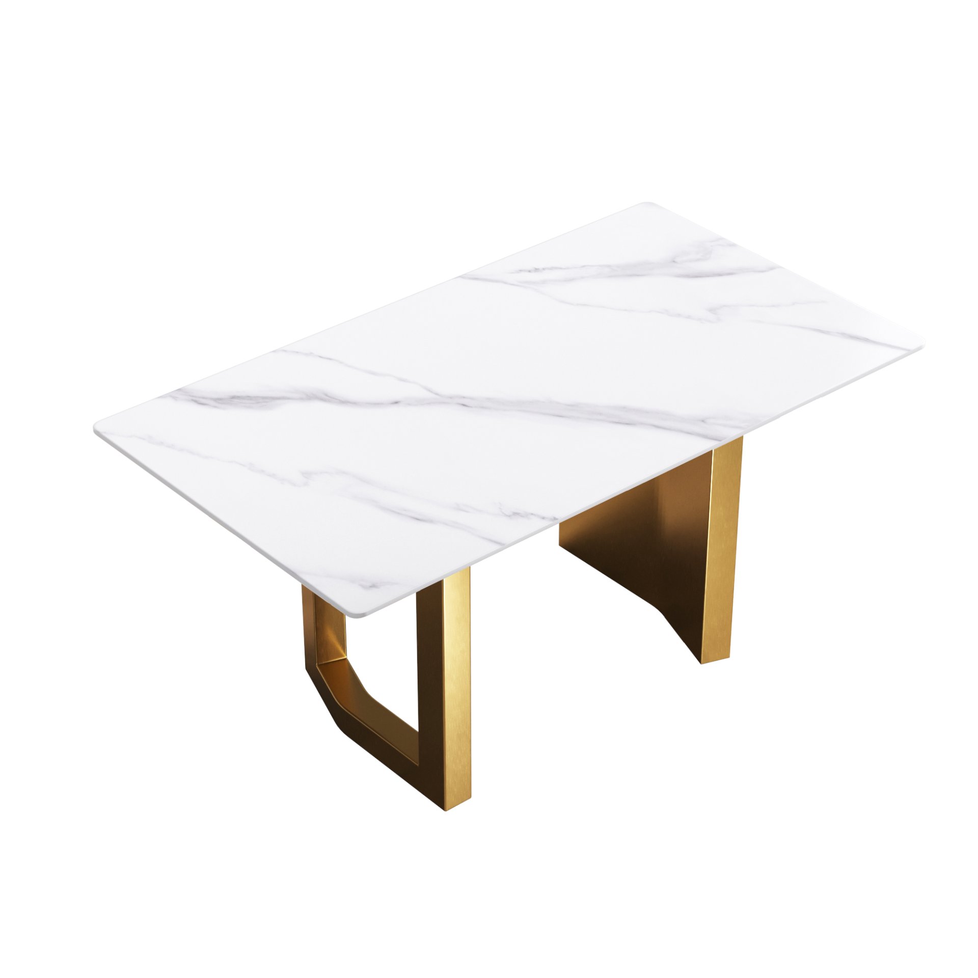 63" Modern Artificial Stone White Straight Edge Golden Metal Leg Dining Table - White / Gold - Image 5