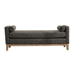 Elegant Upholstered Bench, Daybed, Ottman With Wood Legs & 2 Bolster Pillows For Bedroom, Living Room, Entryway - Gray