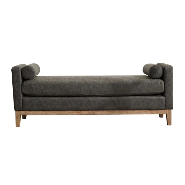 Elegant Upholstered Bench, Daybed, Ottman With Wood Legs & 2 Bolster Pillows For Bedroom, Living Room, Entryway - Gray