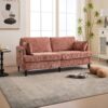 Modern Chenille 2 Seater Sofa With LED Light, USB Port, And Storage Bag - Pink - Image 2