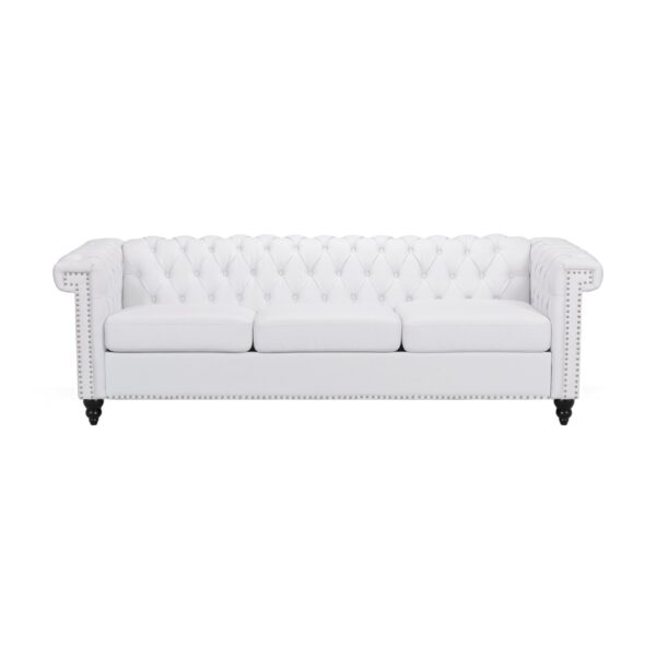 Chesterfield Style 3 Seater Sofa With Button Tufting And Nail Head Accents - White