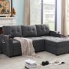 Mabel - Woven Fabric Sleeper Sectional With Cupholder, USB Charging Port nd Pocket - Dark Gray - Image 5