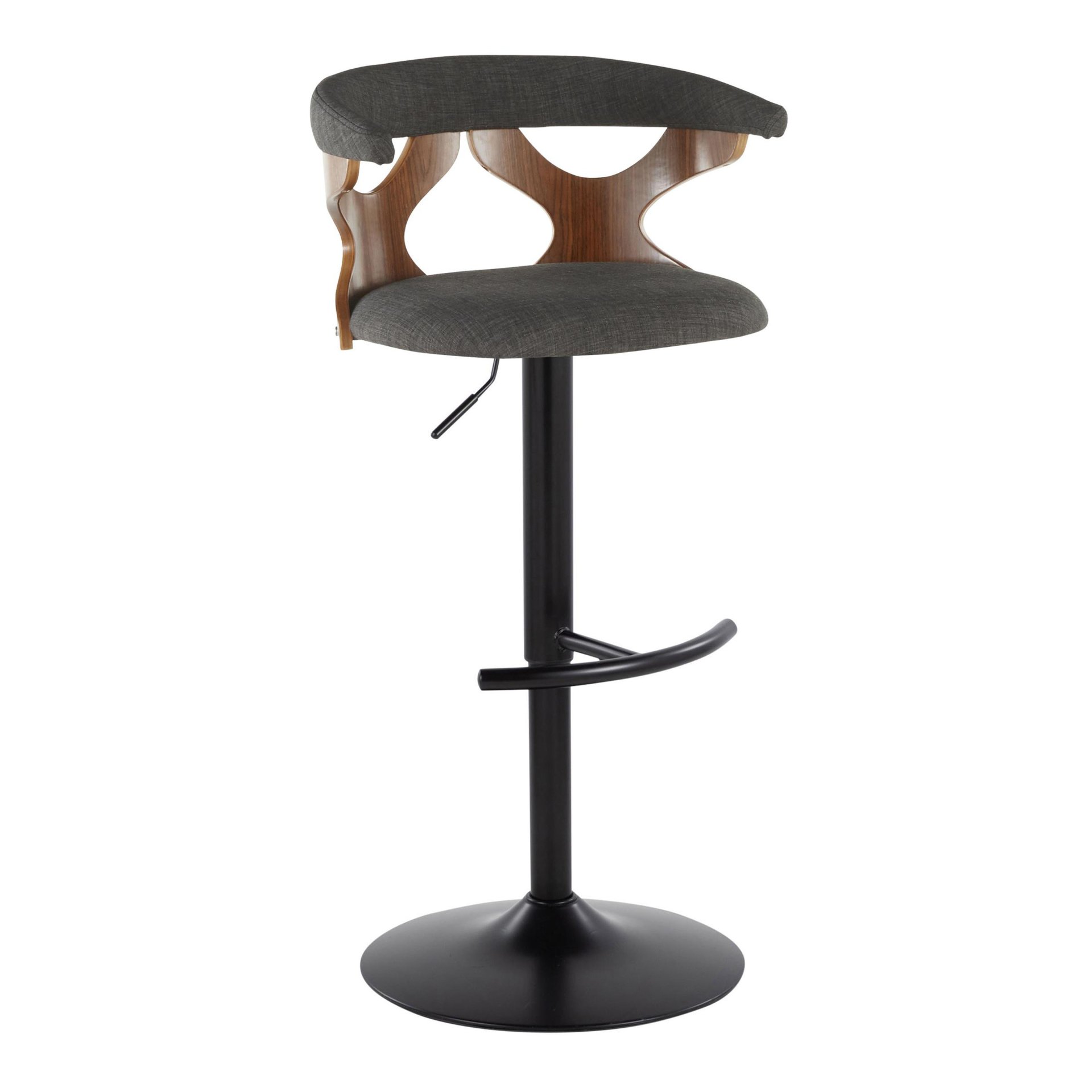 Gardenia - Contemporary Adjustable Barstool With Swivel With Rounded T Footrest (Set of 2) - Black / Walnut / Charcoal - Image 2