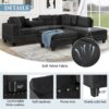 Modern Sectional Sofa With Storage Ottoman, L - Shape Couch With 2 Pillows And Cup Holders - Black - Image 8
