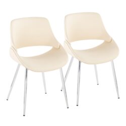 Fabrico - Mid-Century Modern Accent Dining Chair (Set of 2) - Chrome / Cream