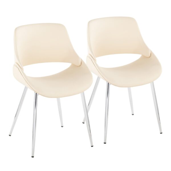 Fabrico - Mid-Century Modern Accent Dining Chair (Set of 2) - Chrome / Cream