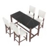 5 Piece Counter Height Dining Set, Faux Marble Bar Table With 4 Upholstered Chairs, Mid Century Style For Kitchen - Black / Beige - Image 15