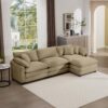 Stylish Corduroy L Shaped 3 Seater Sofa With Ottoman For Small Spaces - Tan - Image 11