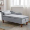 Chaise Lounge Indoor, Velvet Lounge Chair For Bedroom With Storage & Pillow, Modern Upholstered Rolled Arm Chase Lounge For Sleeping With Nailhead Trim For Living Room Bedroom Office - Gray - Image 7