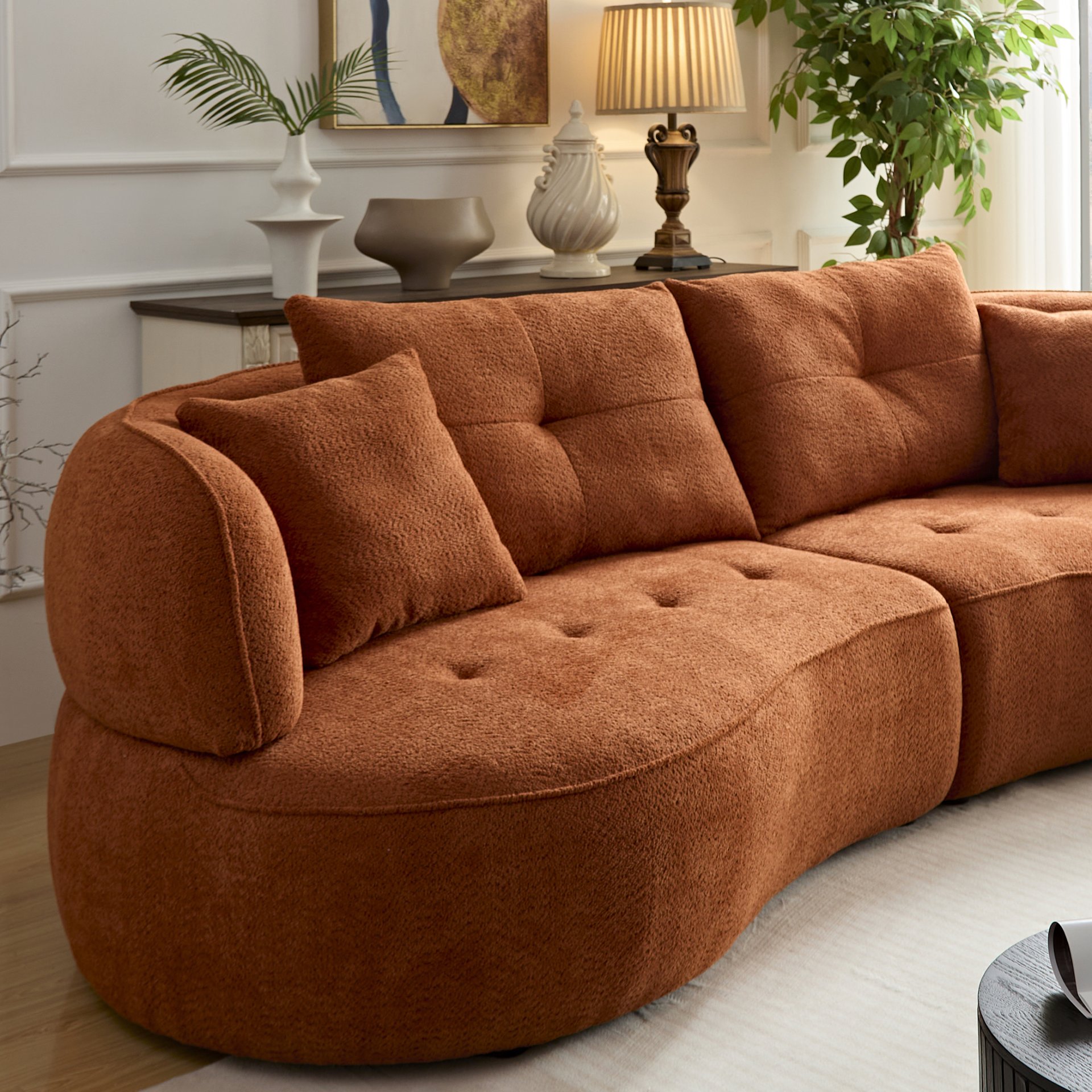 Modern Modular Sofa With Durable Fabric And Solid Wood Frame For 4 People - Orange - Image 8