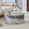 Simple Marble Textured Cylindrical Coffee Table, Industrial Style Living Room Furniture - Gray - Image 4