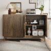 Modern Carved 4 Door Sideboard Buffet Cabinet With Storage, Adjustable Layer Board - Walnut - Image 5