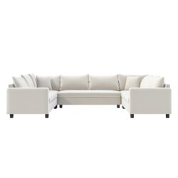 Modular Sectional Reversible U Shaped Couch Set, Free Combination Minimalist Style, Oversized 8 Seat Convertible Sofa - Cream