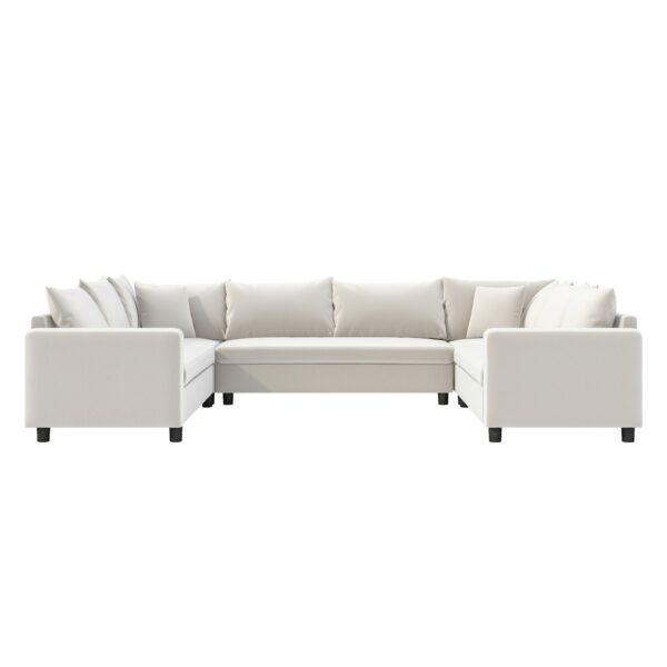 Modular Sectional Reversible U Shaped Couch Set, Free Combination Minimalist Style, Oversized 8 Seat Convertible Sofa - Cream