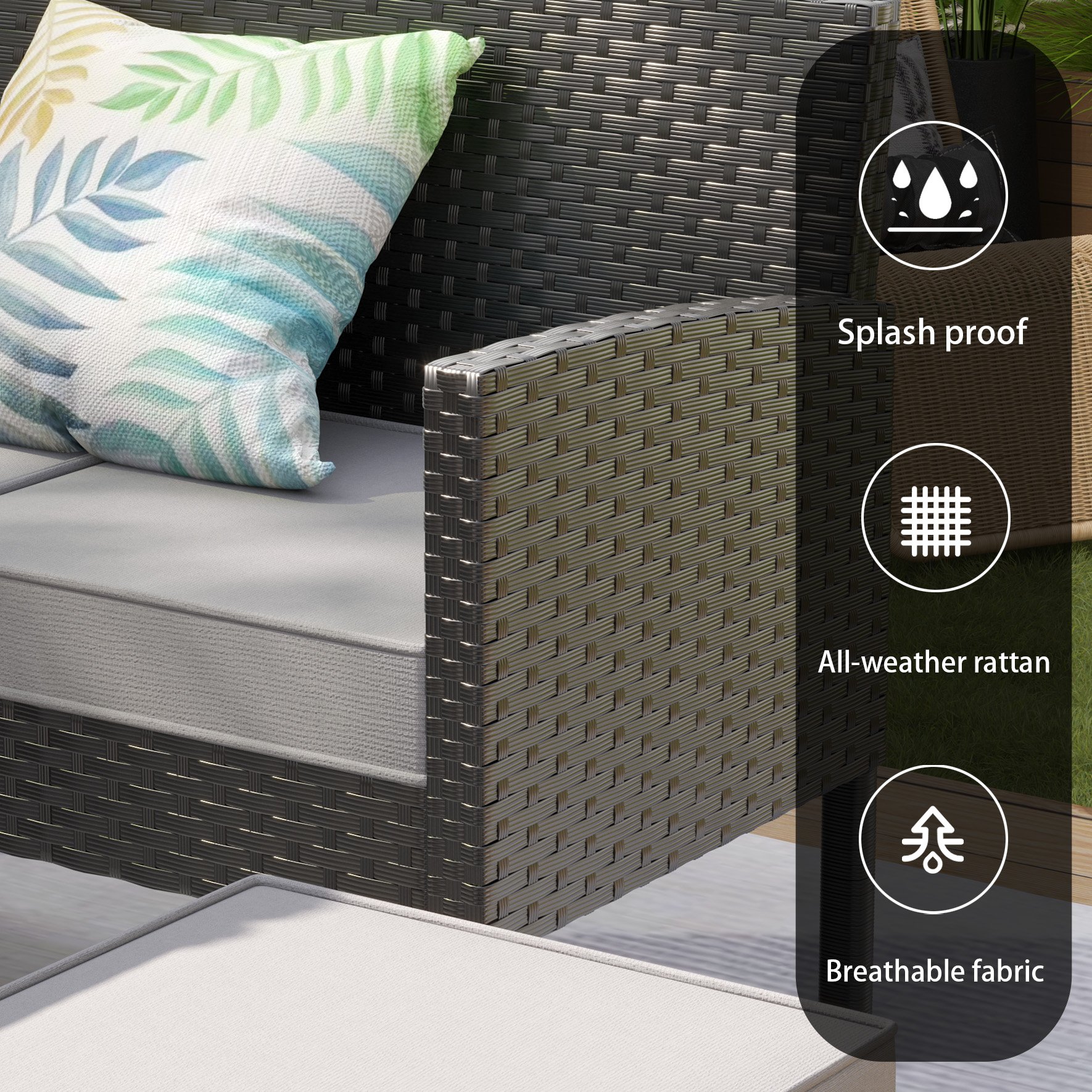 Modern Small Space Patio Furniture 7 Piece Outdoor Set With Waterproof Cushions - Blue / Gray - Image 6