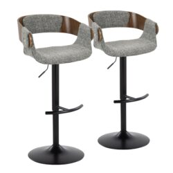 Elisa - Mid-Century Modern Adjustable Barstool With Swivel With Rounded T Footrest (Set of 2) - Black / Walnut / Gray