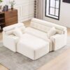 Ly 029B Convertible Chaise Sectional Sofa Full Compression Sponge Modular Couch Cloud 3 Seater Wood Grain Chenille 2 Pillows - Antique White - Image 6