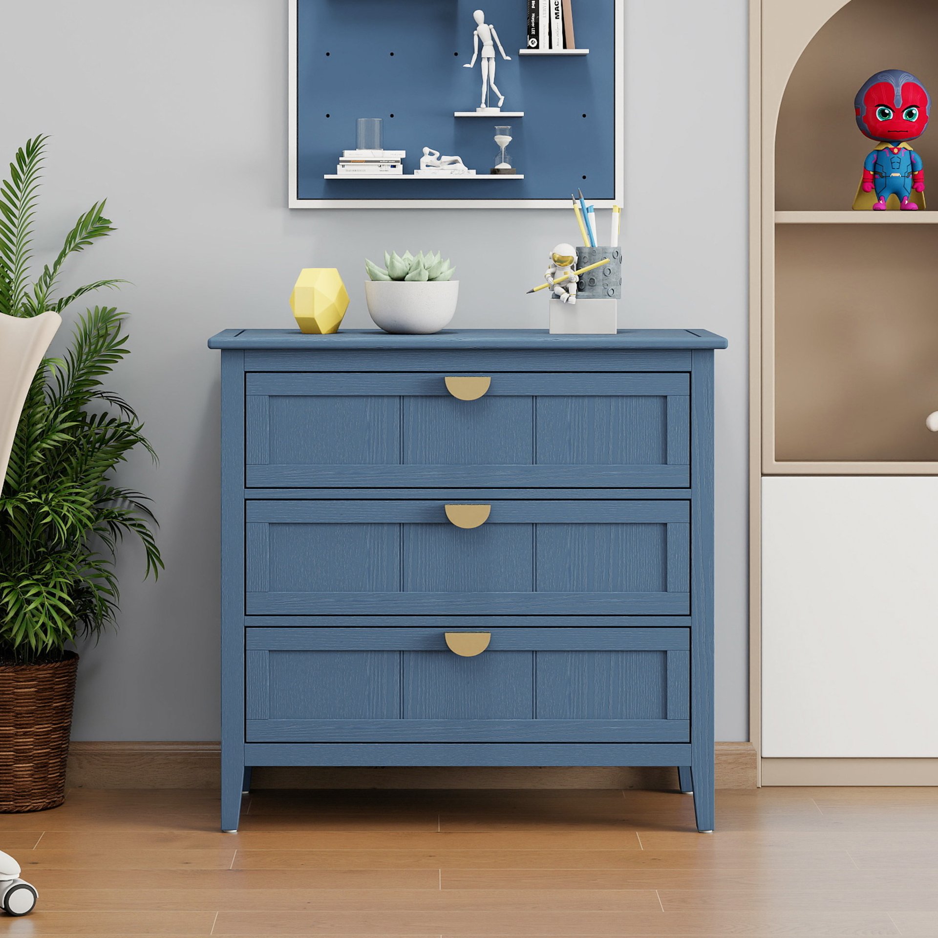 3 Drawer Cabinet For Bedroom - Blue - Image 2