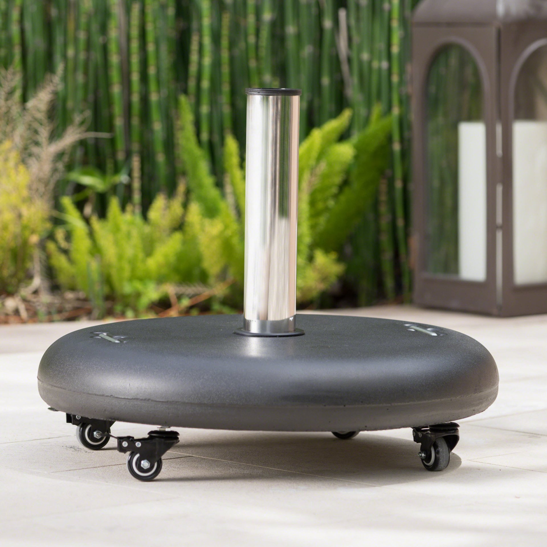 Wheelie - Modern Round Umbrella Base With Stainless Steel Holder - Black - Image 2