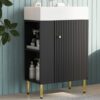Bathroom Vanity, Combo Cabinet, Bathroom Storage Cabinet, Single Ceramic Sink, Left Side Storage - Black - Image 18