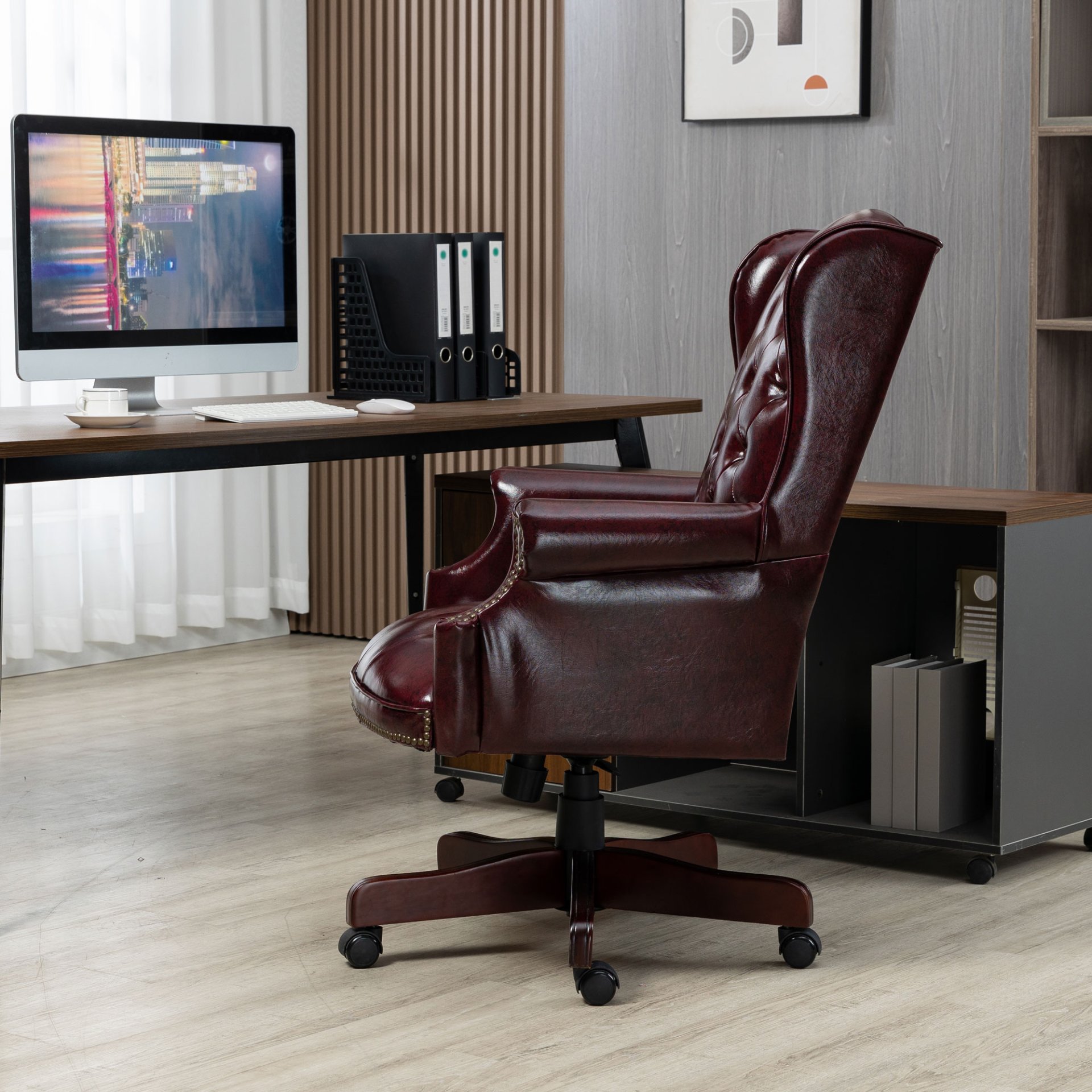 Executive Office Chair, High Back Reclining Comfortable Desk Chair With Smooth Glide Caster Wheels - Burgundy - Image 3
