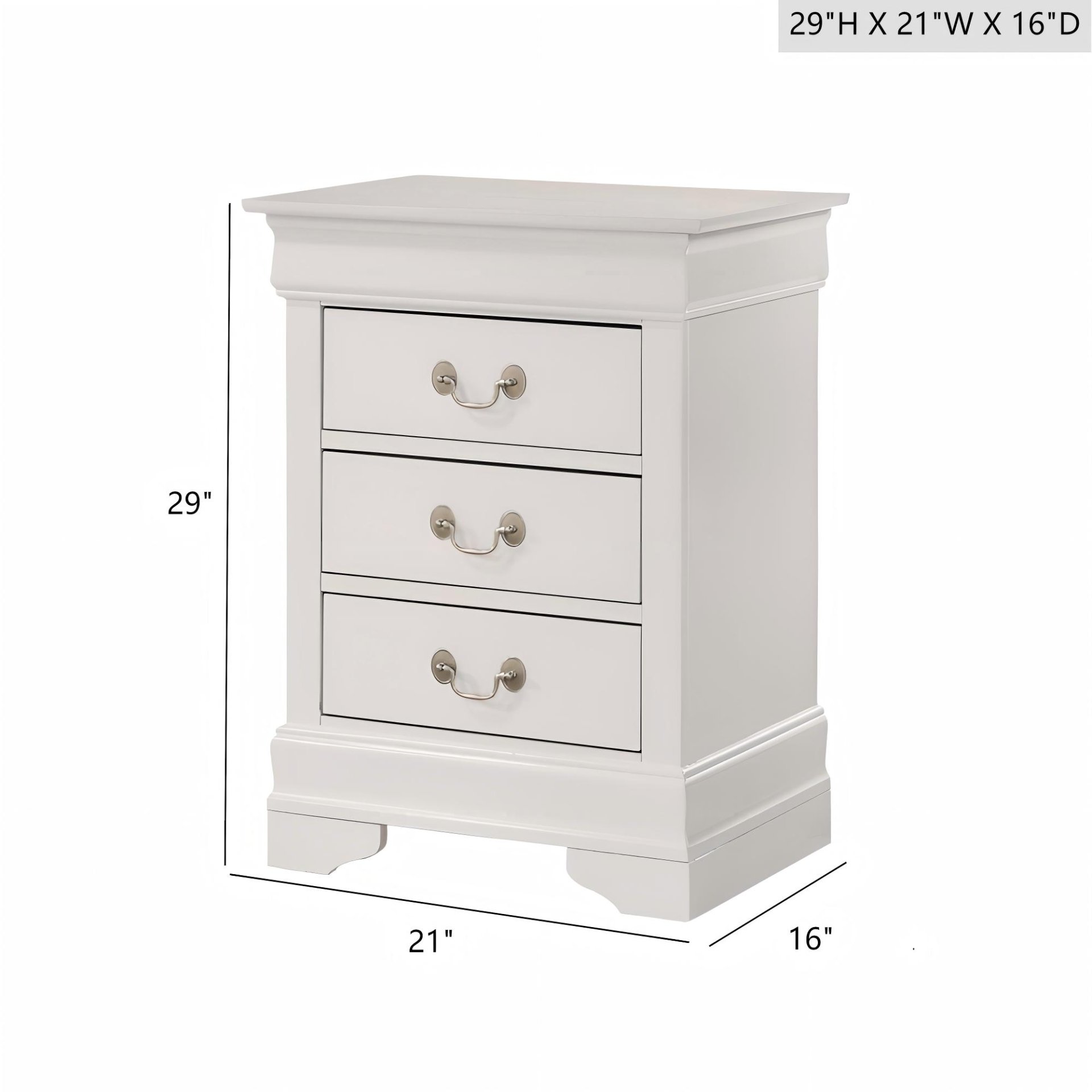 Louis Phillipe - 3 Drawer Nightstand - White - Image 3