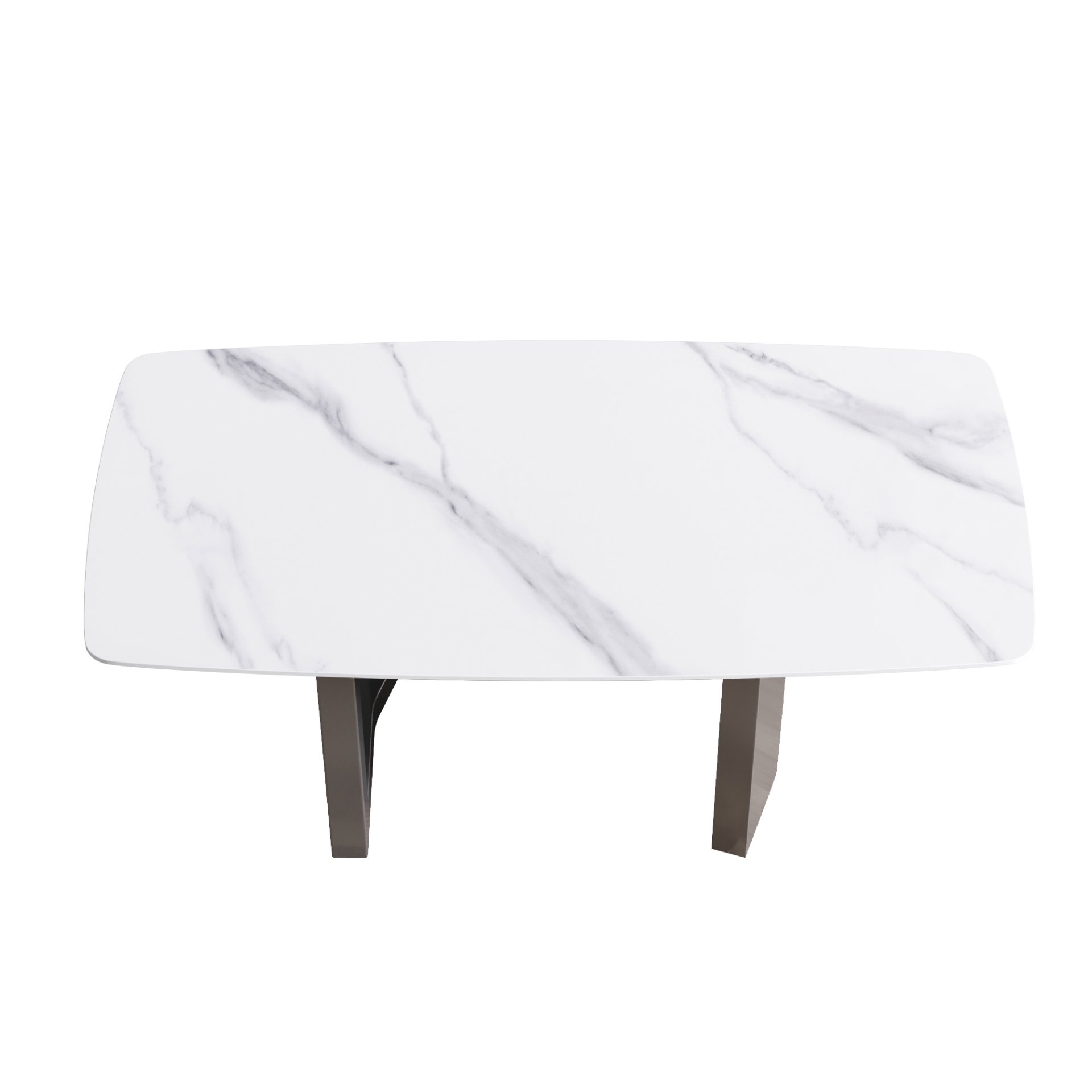 70.87" Modern Artificial Stone White Curved Black Metal Leg Dining Table - White / Black - Image 6
