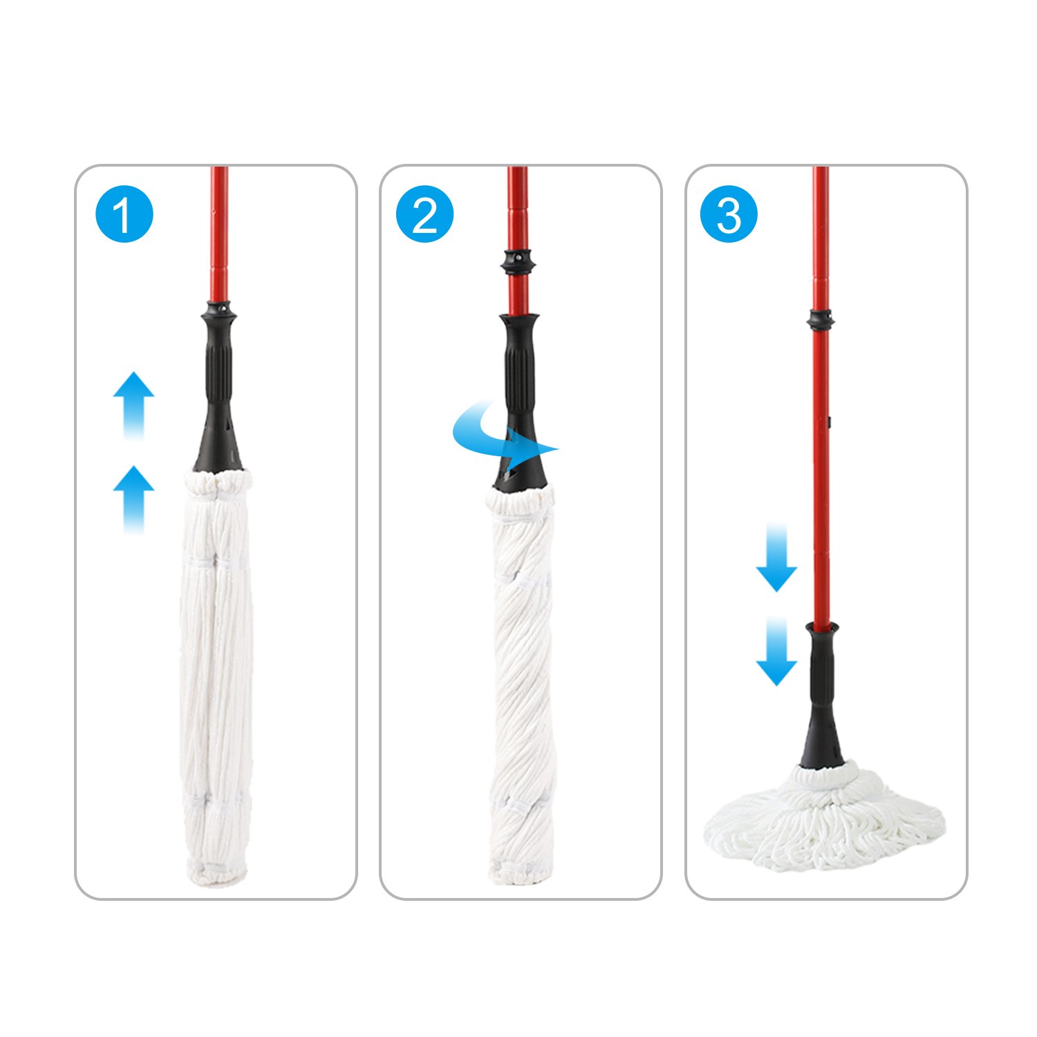 Ultra Fine Fiber Twist Mop With 57.5 Inch Long Handle For Dry And Wet Floor Cleaning - Red - Image 4