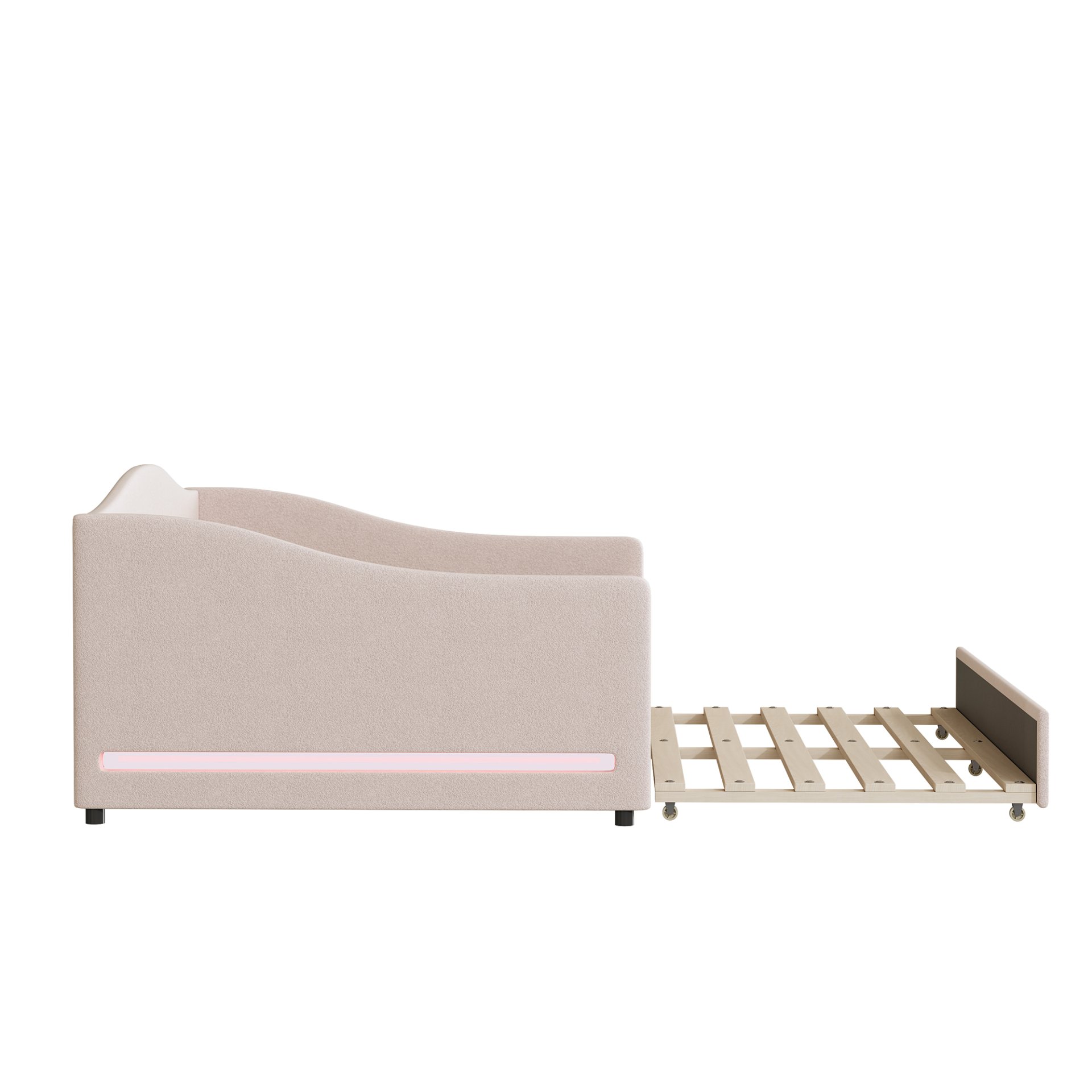 Full Size Upholstered Daybed With Light And Trundle - Beige - Image 9
