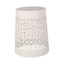 Transitional Cranbrook Side Table With Tile Mosaic Top - White