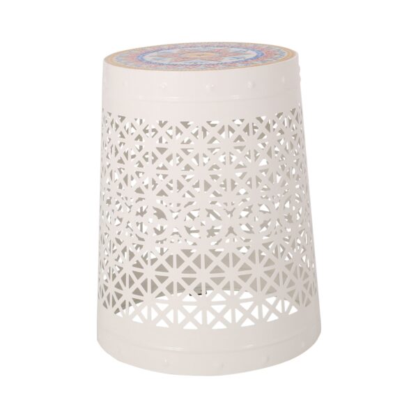Transitional Cranbrook Side Table With Tile Mosaic Top - White